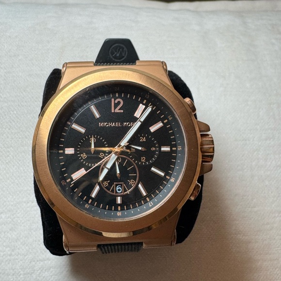 Michael Kors Black and Rose Gold Chronograph Watch - Picture 1 of 8